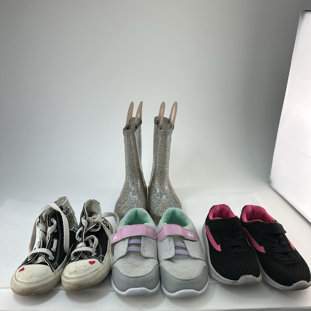 Kids Shoes & Rain Boots Bundle Lot 4 Pairs Converse Size 8 Glitter Boots